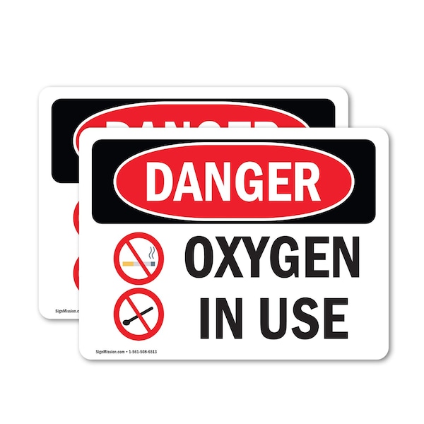 Signmission Oxygen In Use Danger Sign, Vinyl Decal, 7in W x 5in L, 2PK OS-2PACK-DS-D-57-L-1513 - main